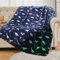 Sochow Glow In The Dark Throw Blanket 50 X 60 Inches, Jurassic Dinosaur Pattern Soft Cozy Flannel Fleece Blanket For Sons Daught