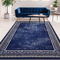 Antep Rugs Alfombras Bordered Modern 4x6 Non-Slip (Non-Skid) Low Pile Rubber Backing Indoor Area Rug (Navy, 4 x 58)