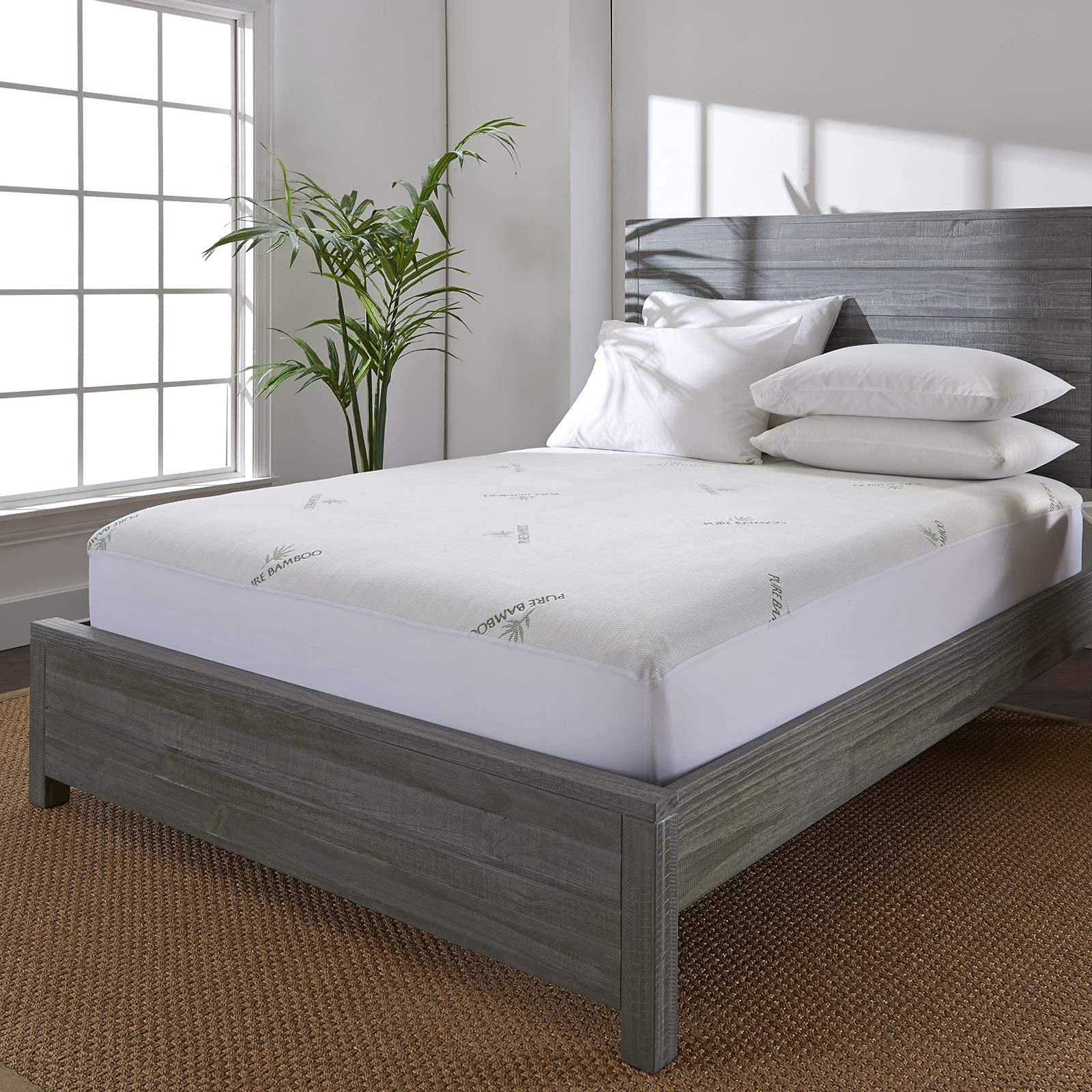 Pure Bamboo Queen Waterproof Mattress Protector - Viscose Derived From Bamboo, Breathable, Noiseless Mattress Cover Protects Aga
