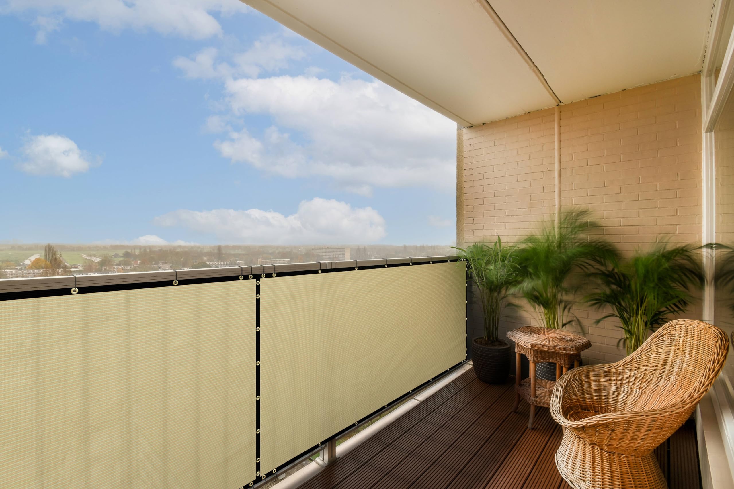 Colourtree Customized Size Beige 3' X 20 Balcony Privacy Screen, Apartment Porch Railing Patio Fence Windscreen Fabric Cloth - C