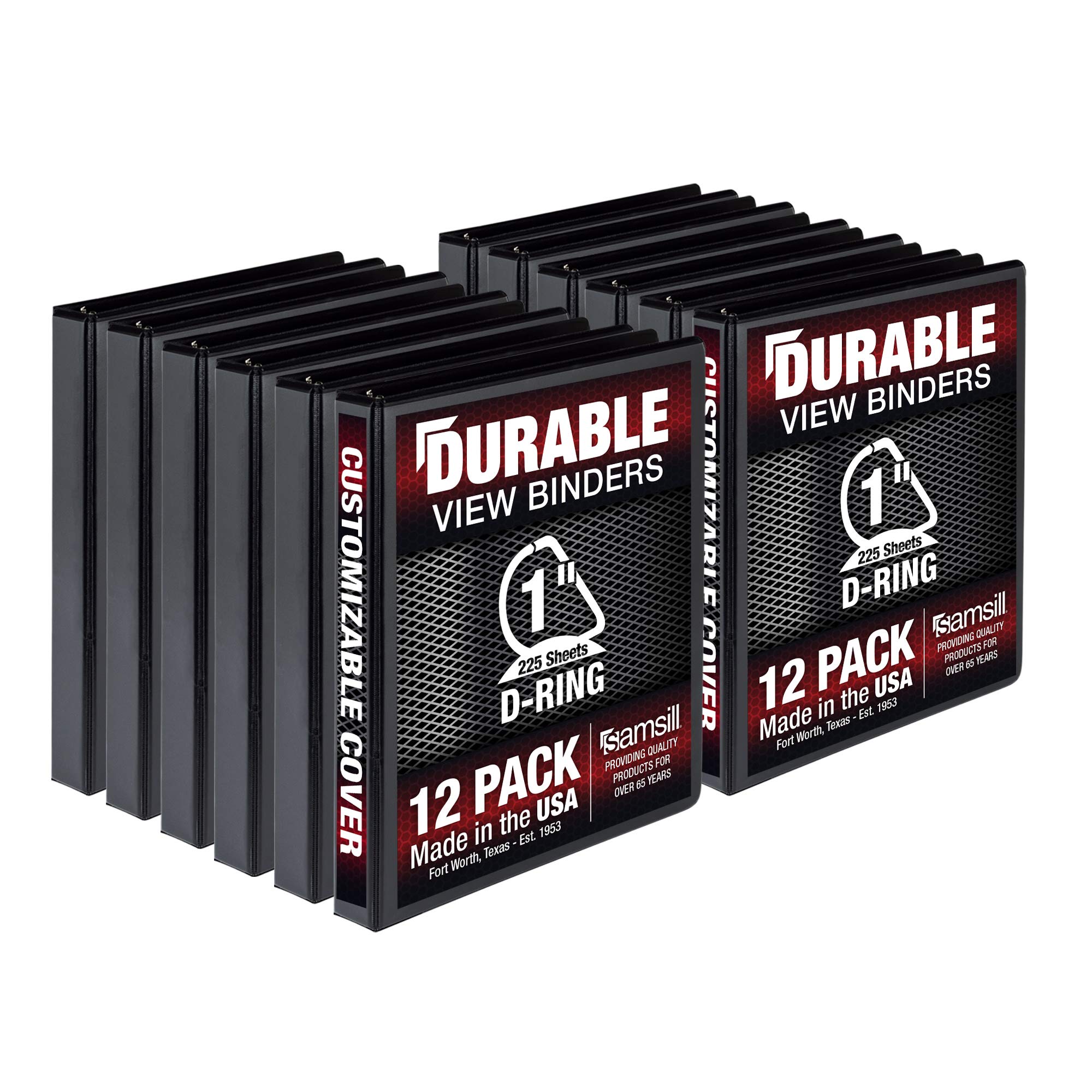 Samsill Durable 1 Inch Binder, Made In The Usa, D Ring Binder, Customizable Clear View Cover, Black, 12 Pack, Each Holds 225 Pag