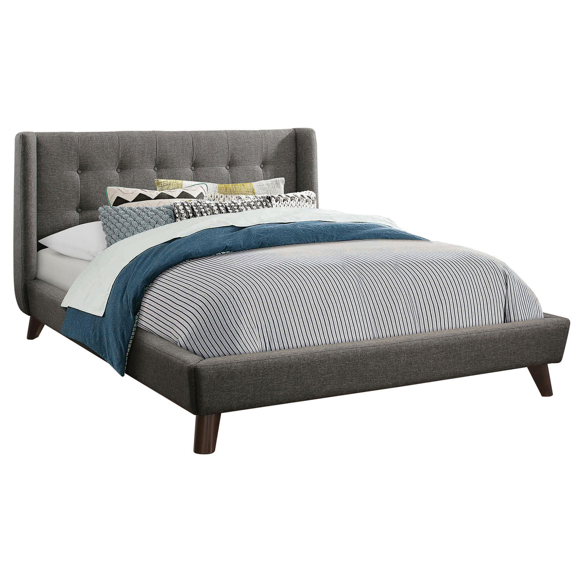 Coaster Home Furnishings Carrington Mid-Century Modern Fabric Upholstered Full Size Wingback Bed Frame Platform Bed 43-inch Headboard Grey 301061F