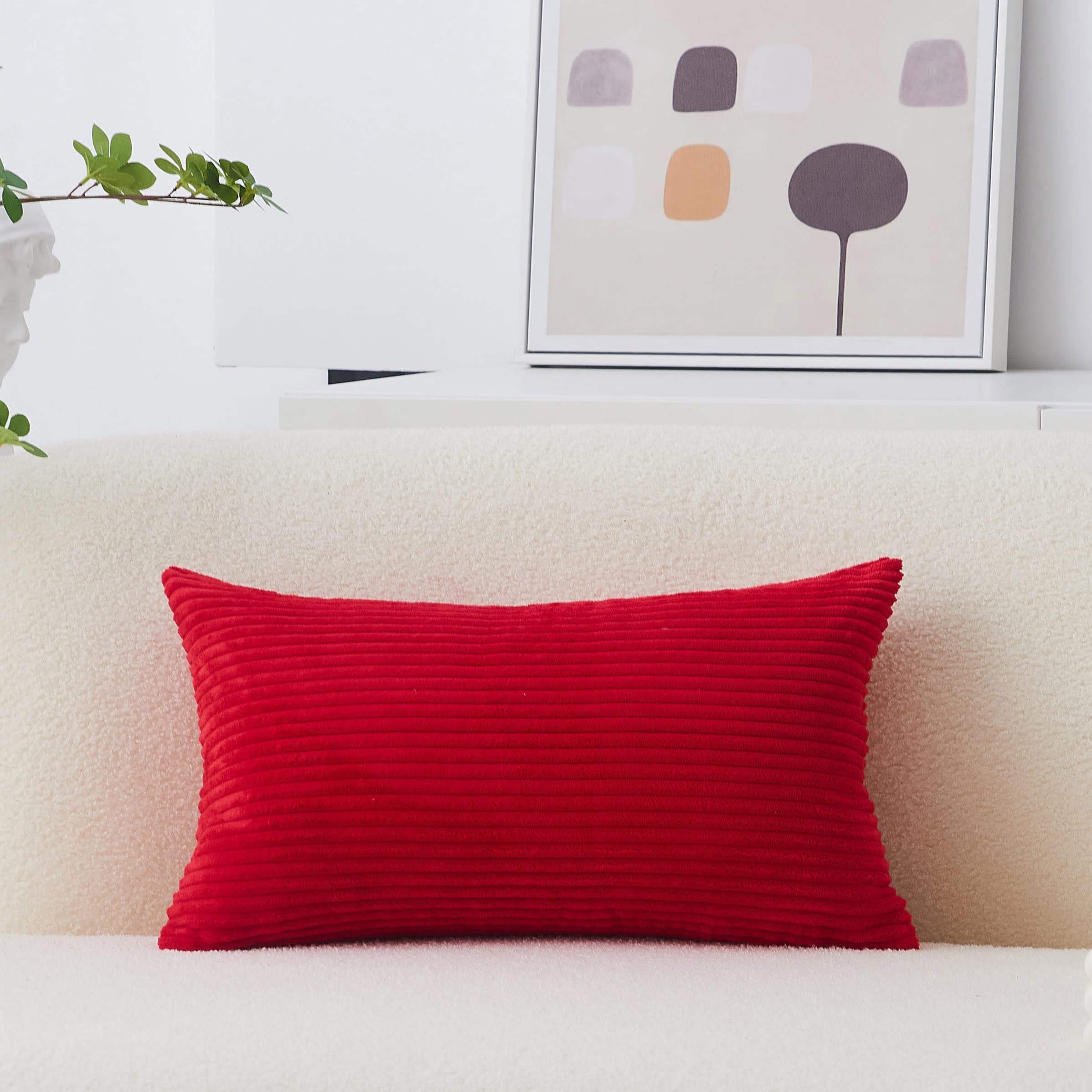Home Brilliant Red Pillow Cover 12X20 Decorative Lumbar Throw Pillows Striped Corduroy Oblong Throw Pillow Case Solid Cushion Co
