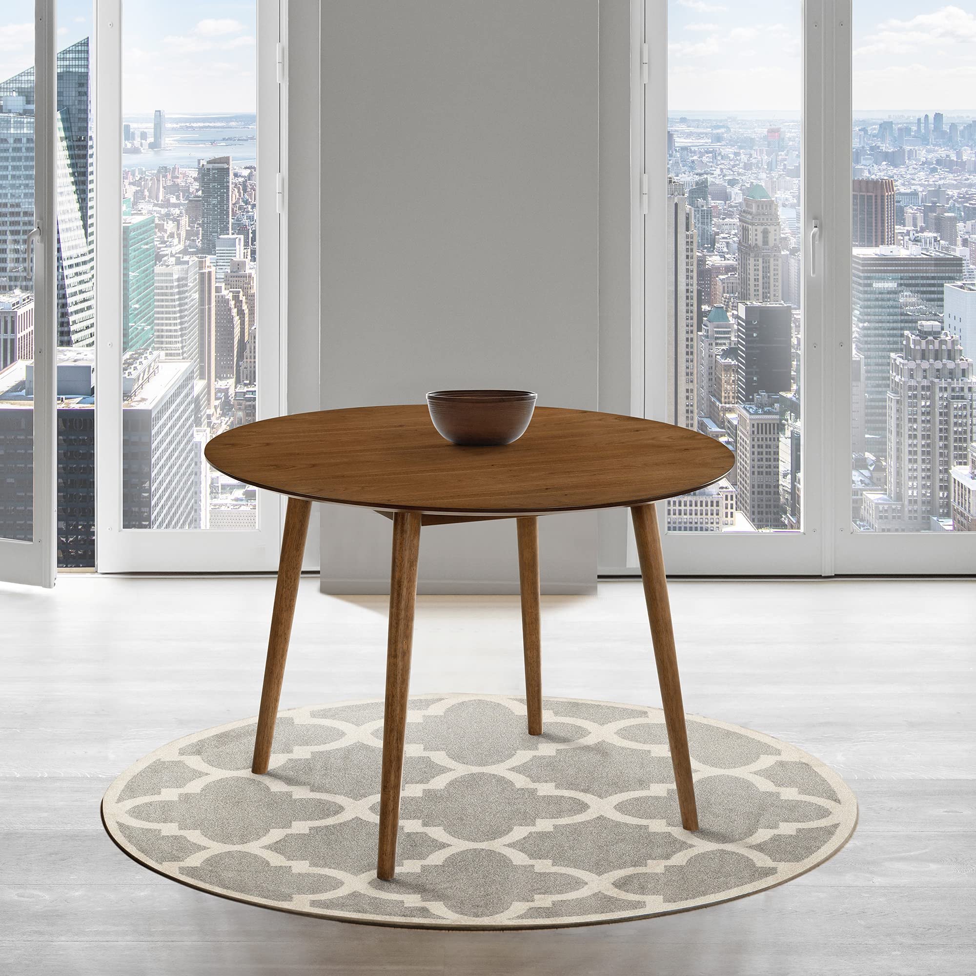 Armen Living Arcadia 42  Round Dining Table in Walnut Wood