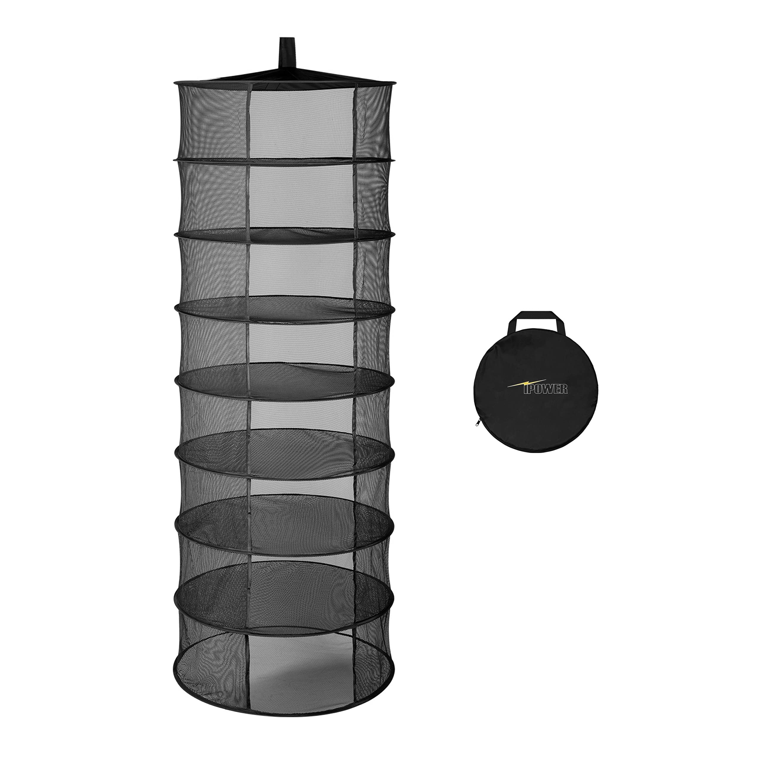 Ipower Herb Drying Rack 8-Layer 2-Feet Black Mesh Hanging Net Dryer Collapsible With Opendoor, Pothook And Storage Pouch, For Hy