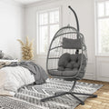 Brafab Swing Egg Chair, Hammock, Hanging Chair, Aluminum Frame And Uv Resistant Cushion With Steel Stand, Indoor Outdoor Patio Porch Lounge Bedroom Hand Made Wicker Rattan, 350Lbs Capacity