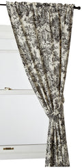 Ellis Curtain Victoria Park Toile 68-Inch-by-72 Inch Tailored Panel Pair with Tiebacks, Black
