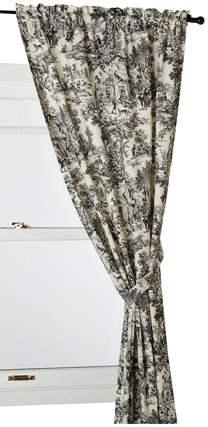 Ellis Curtain Victoria Park Toile 68-Inch-by-72 Inch Tailored Panel Pair with Tiebacks, Black