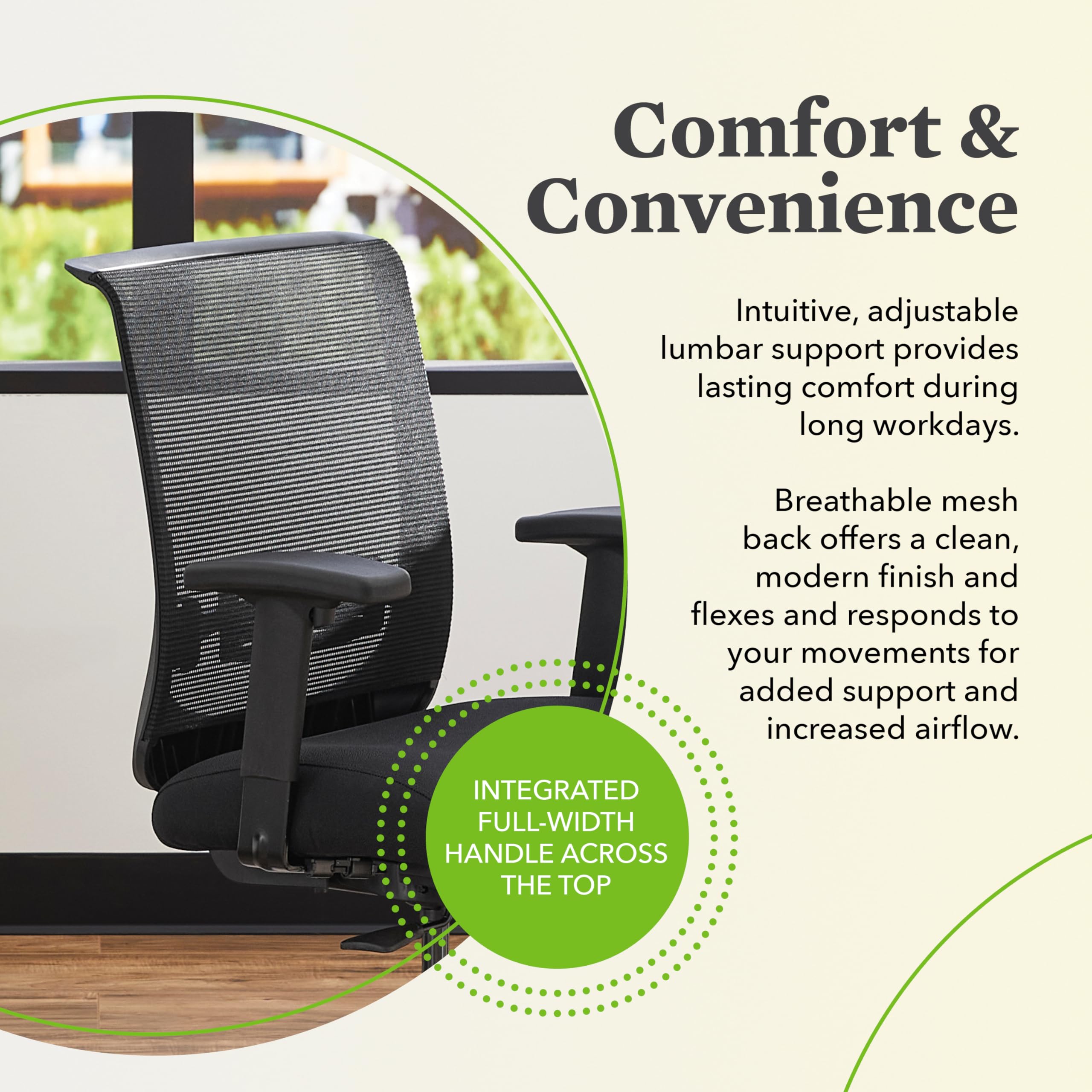 HON Convergence Ergonomic Office Chair, Breathable Back Support Mesh, Adjustable Arms, Lumbar Support, Rolling Swivel Wheels, Comfortable Synchro-Tilt Recline - Vinyl