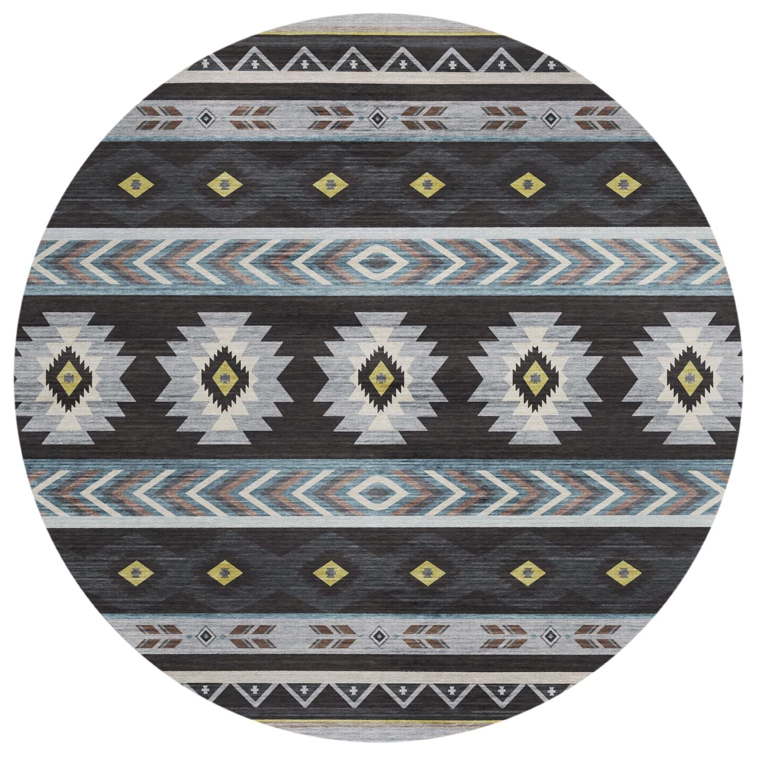 Phoenix Ph3 Black Southwestern Rug Round 8' X 8'