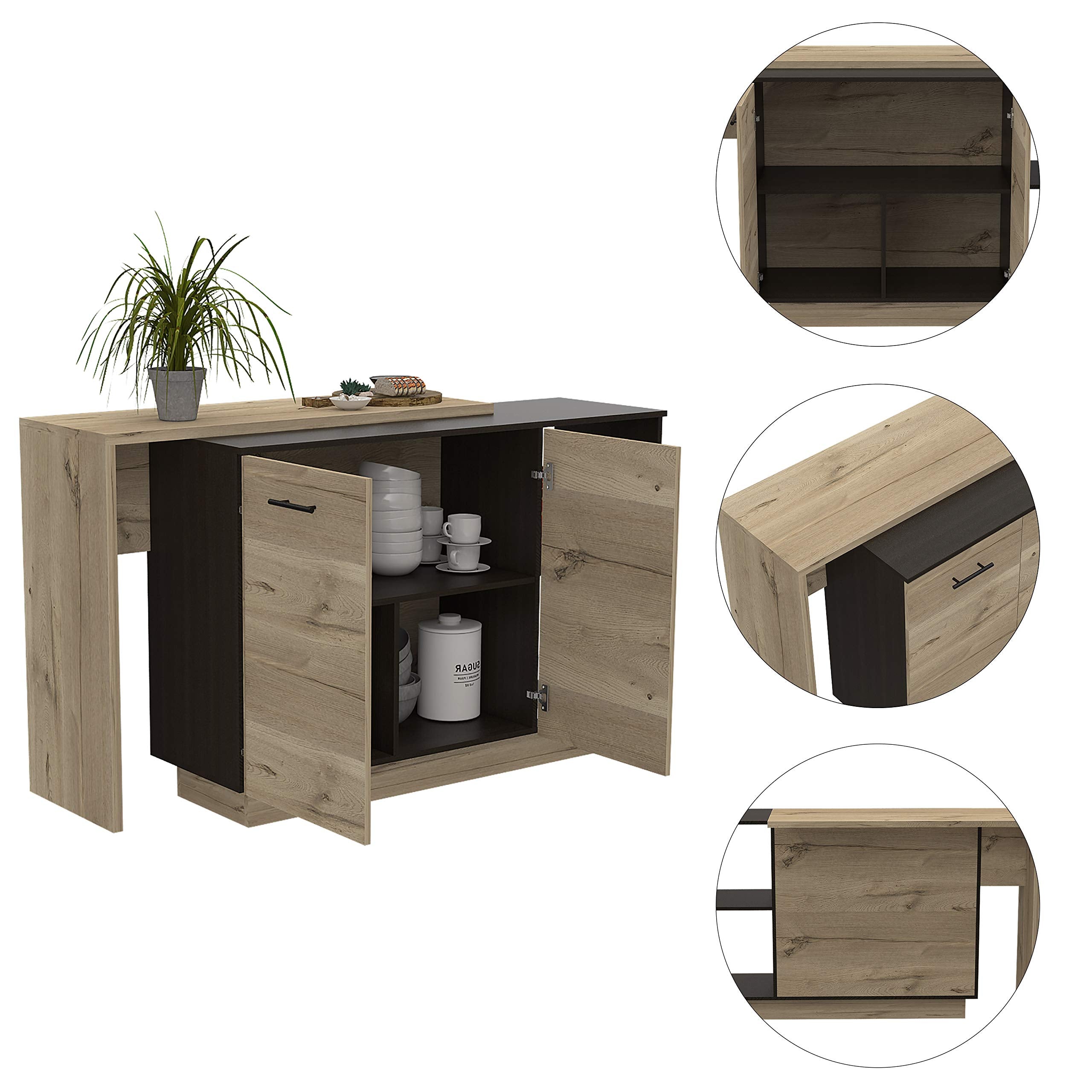 FM FURNITURE Aspen Kitchen Island with Two Exposed Shelves and One Drawer with Three divisions