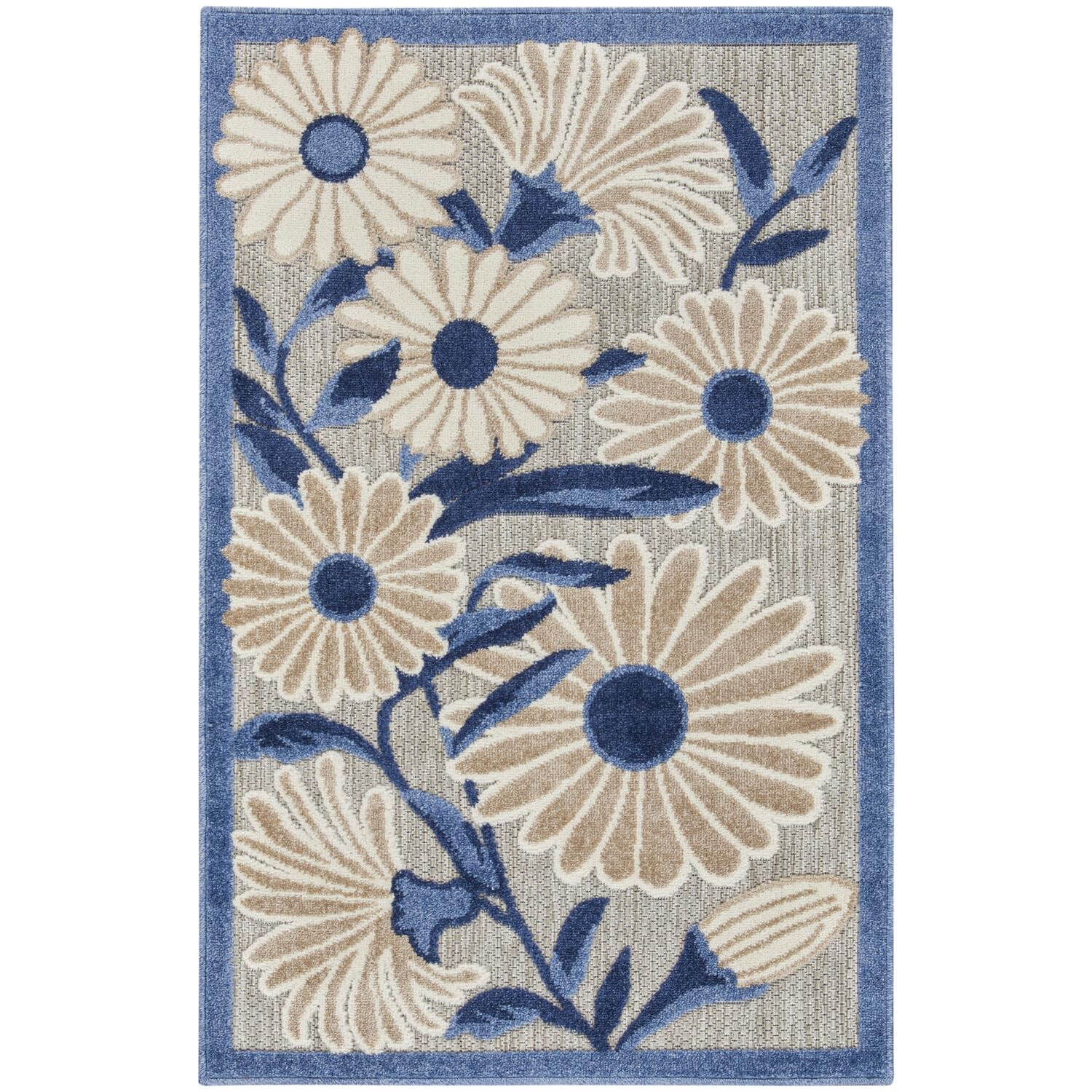 Nourison Aloha Indoor/Outdoor Blue Grey 2'8' X 4' Area Rug, Easy Cleaning, Non Shedding, Bed Room, Living Room, Dining Room, Backyard, Deck, Patio (3X4)