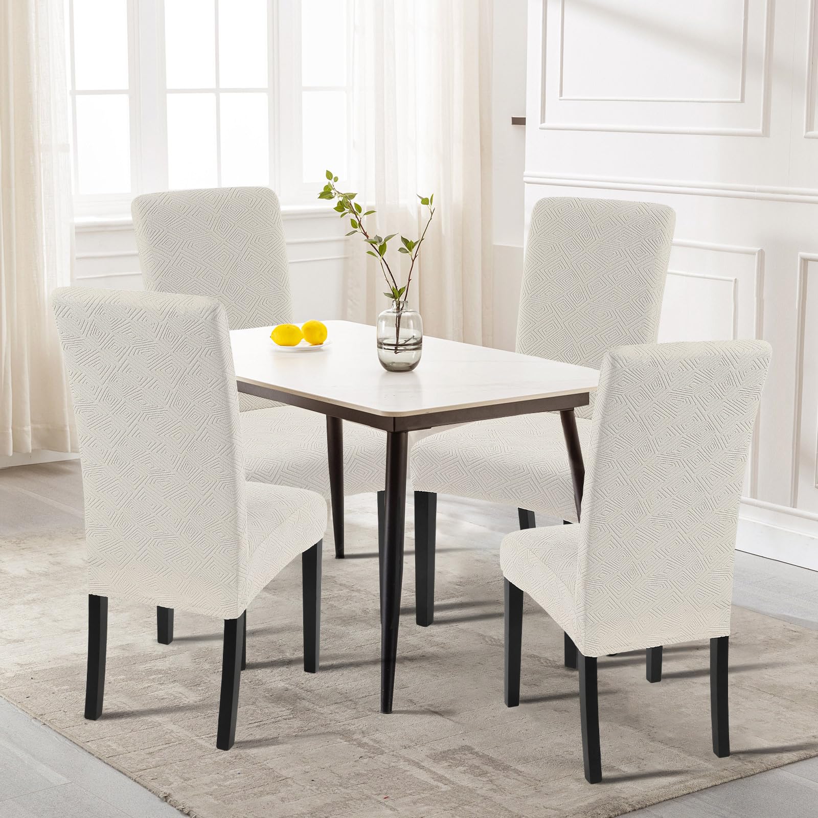 Searchi Waterproof Dining Room Chair Covers Set Of 4, Stretch Jacquard Parsons Chair Slipcovers Removable Washable Kitchen Chair