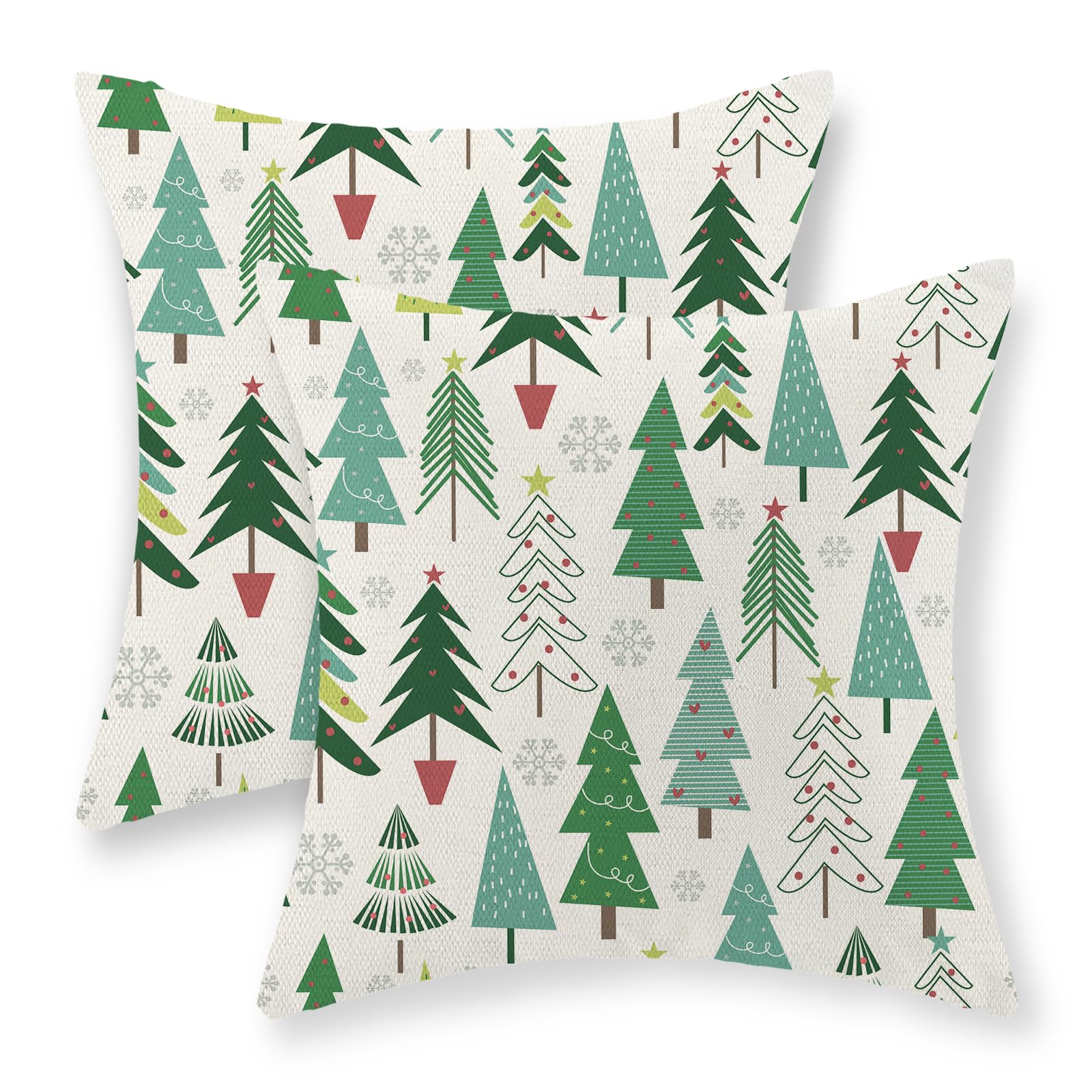 Golianda Christmas Pillow Covers 18X18 Set Of 2, Christmas Decor Linen Pillowcase Geometric Green Christmas Tree Throw Pillows W