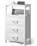 Lazzanto NightStand Bedside Charging Table Bedroom - White Night Stand with Charger Station, USB-C USB Ports & AC Outlets for Do