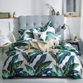 Amwan Green Leaves Tropical Duvet Cover Set Queen Long Staple Cotton Floral Bedding Set Full Reversible 3 Pcs Leaves Comforter C
