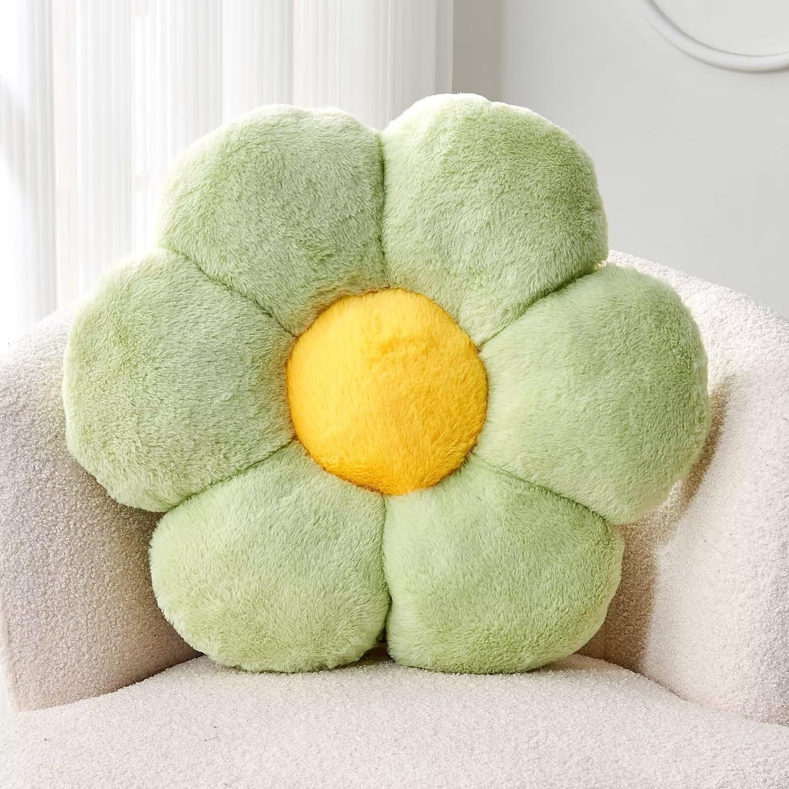 Kcvvcr Green Flower Pillow, Cute Decorative Flower Shaped Throw Pillow With Faux Rabbit Fur, 14.9'' Soft Flower Plush Throw Pill