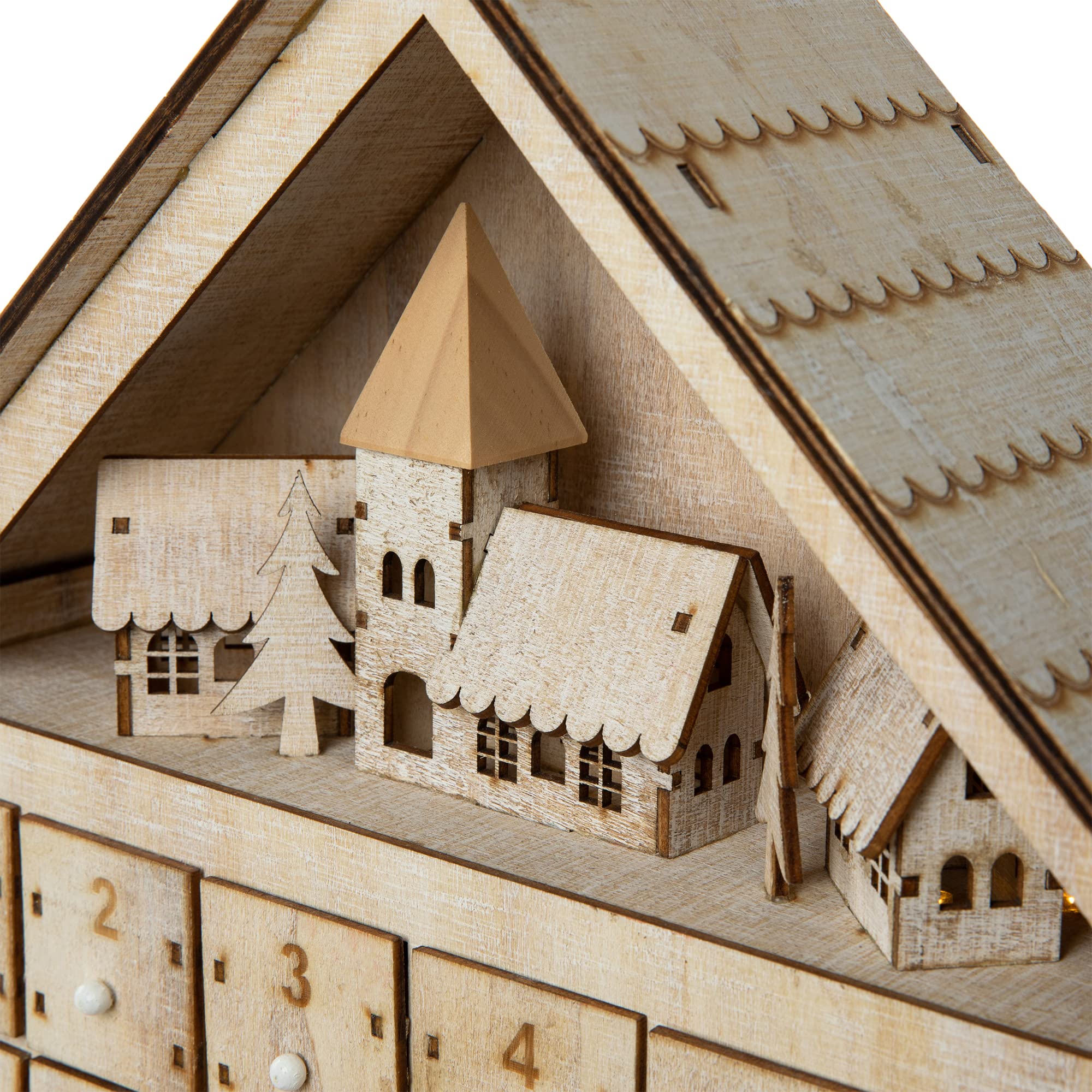 Glitzhome 15.75'H Wooden Countdown To Christmas Advent Calendar With 24 Storage Drawer, Tabletop Xmas Decoration With Led Light