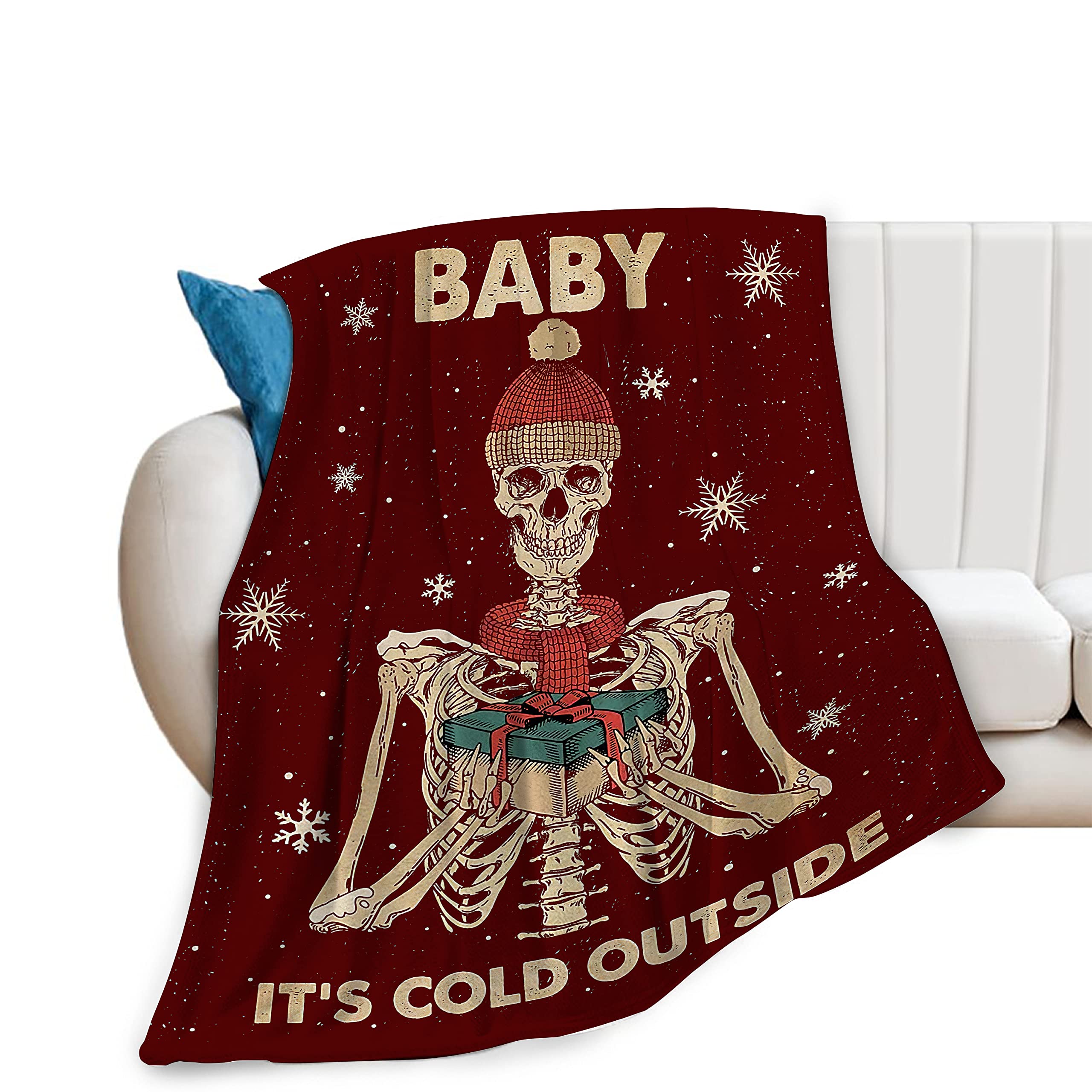 Christmas Skeleton Throw Blanket Cozy Plush Gothic Sugar Skull Flannel Fleece Ultra Soft Halloween Blankets Lightweight Fuzzy Pa