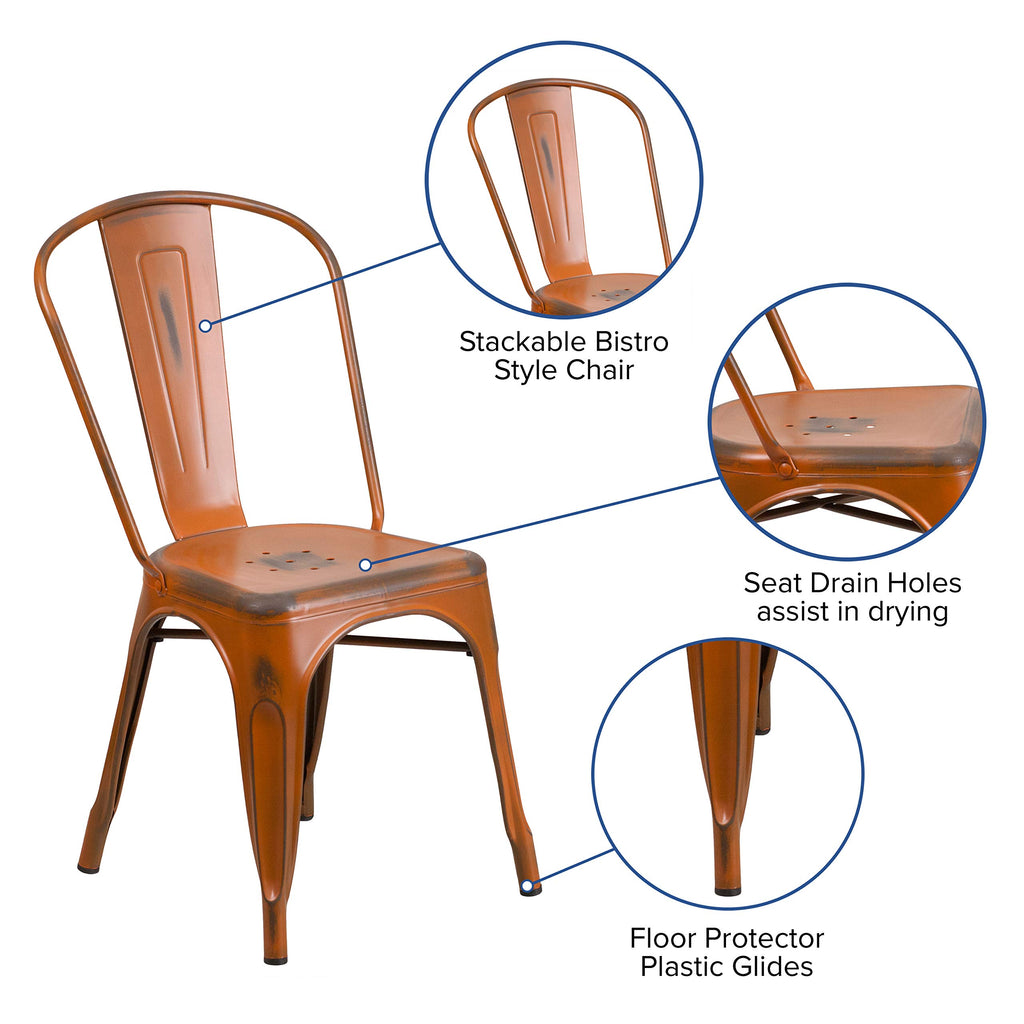 Flash Furniture Commercial Grade Distressed Orange Metal Indoor-Outdoor Stackable Chair