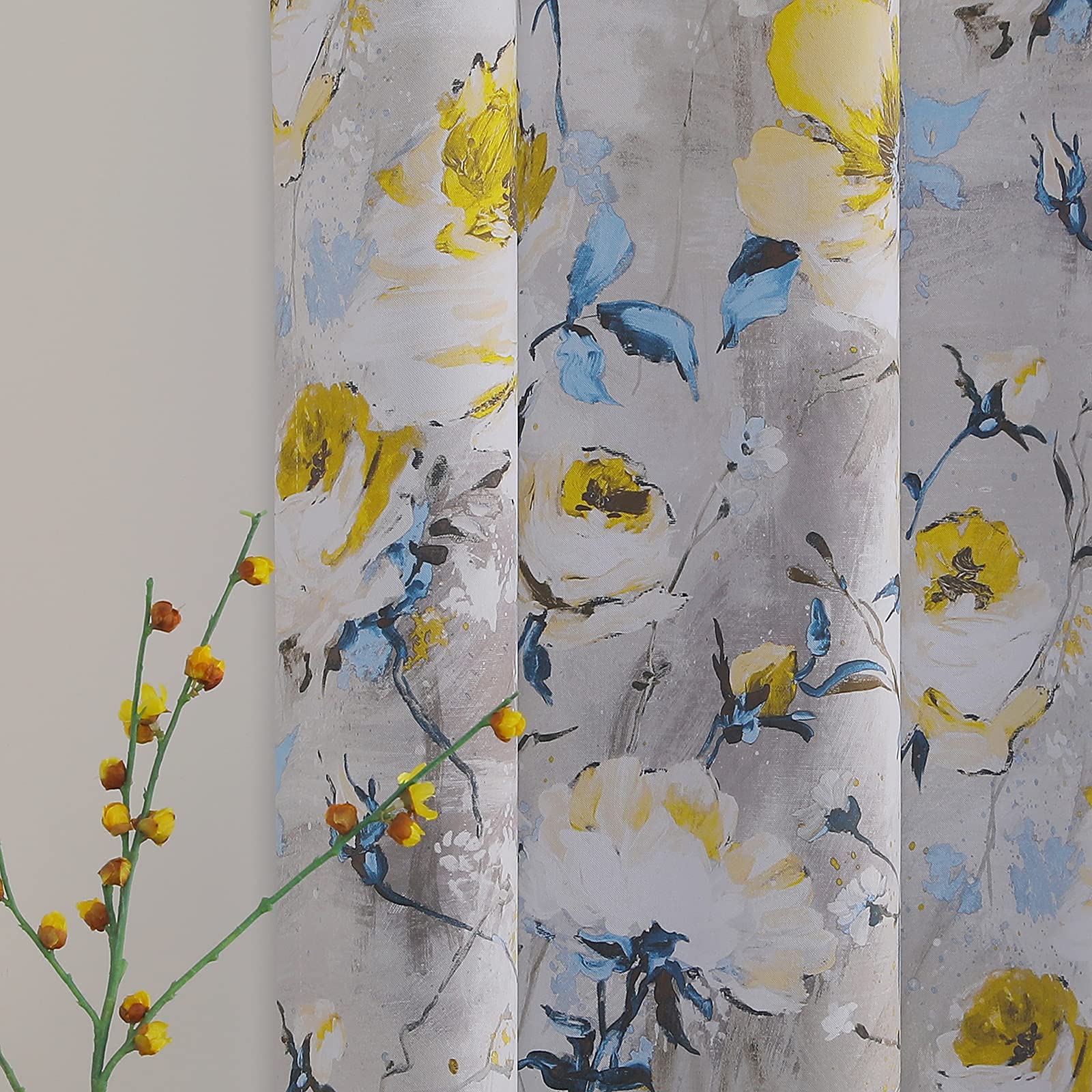Mysky Home Floral Curtains 84 Inches Long Living Room Curtains Room Darkening Thermal Insulated Light Blocking Drapes Grommet Fo