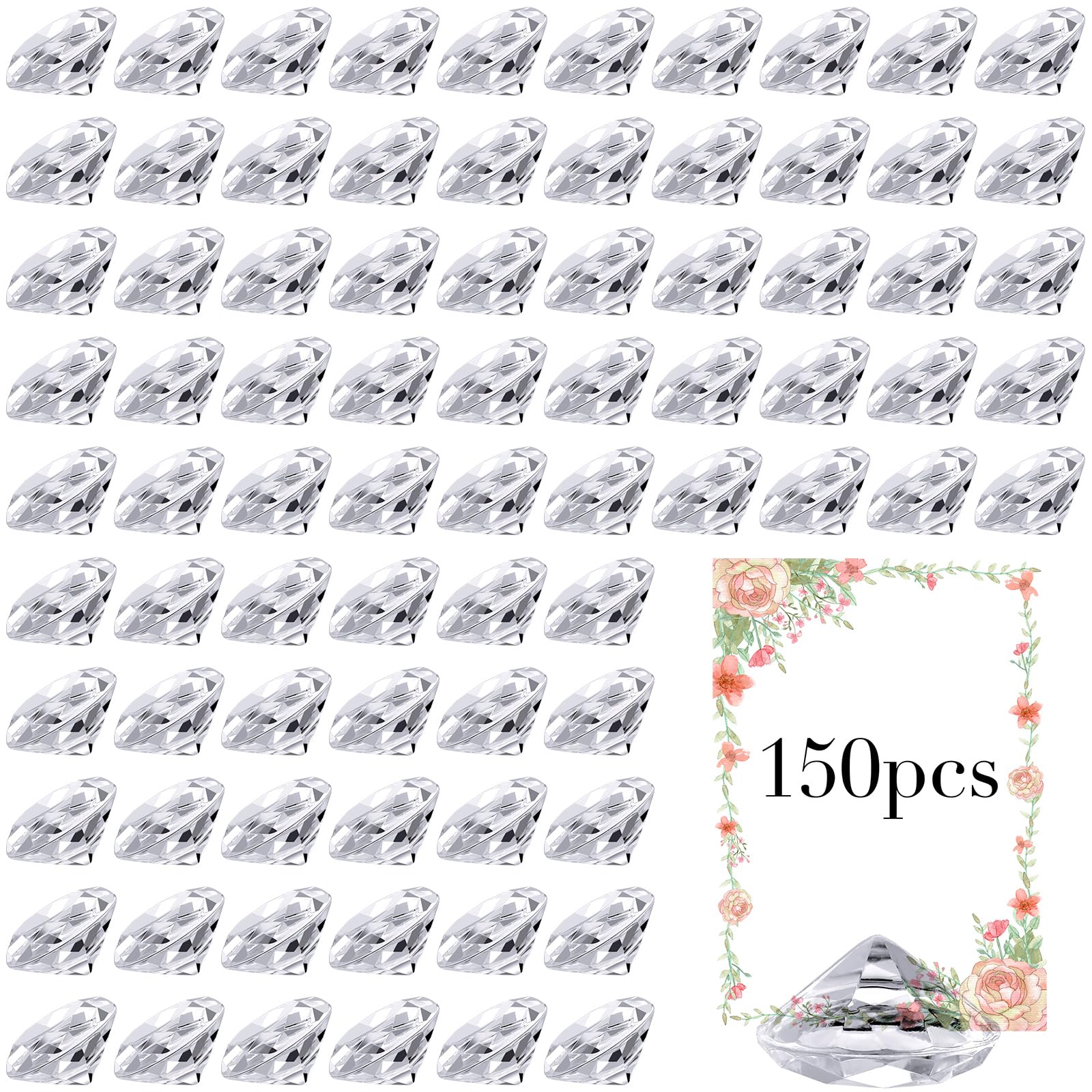 Fulmoon 150 Pcs Diamond Table Number Holders Acrylic Place Card Holder Crystal Tabletop Card Stand for Wedding Party Baby Shower