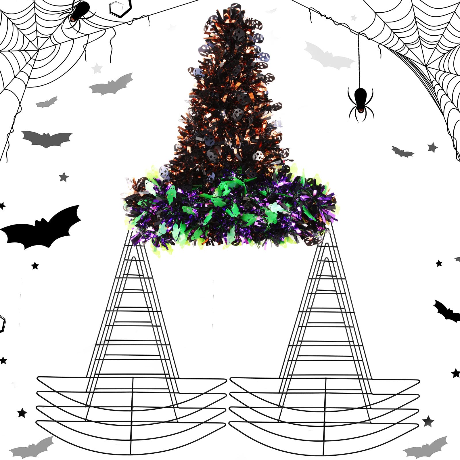 Hotop Witch Hat Shaped Metal Wreath Frame Pirate Ship Elf Hat Shape Wreath Form Metal Frame for Halloween Christmas DIY Craft Ho