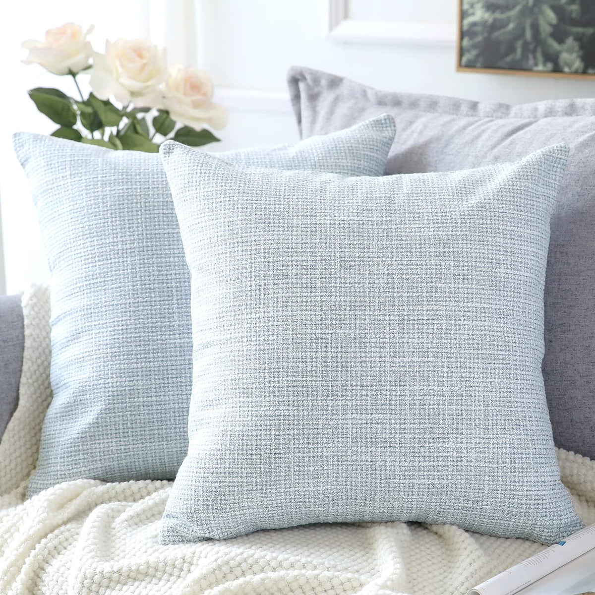 Otostar Linen Throw Pillow Covers Set Of 2 Decorative Square Pillowcases Cushion Covers 14X14 Inch For Home Decor Sofa Bedroom C
