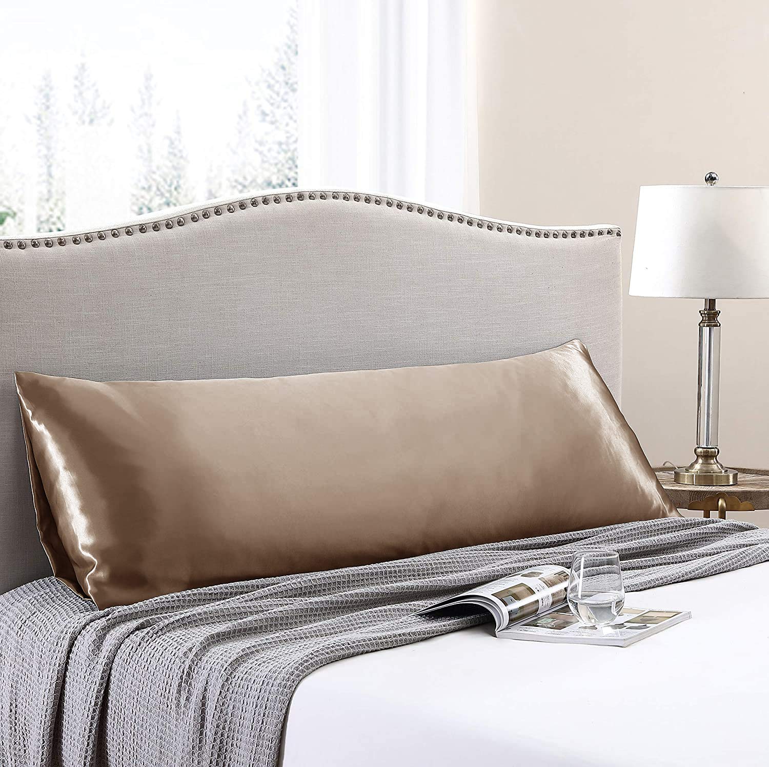 Love'S Cabin Body Pillow Cover, 20X54 Inches Brown Soft Satin Body Pillow Case With Envelope Closure, Silky Slip Cooling Body Pi