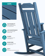 Serwall Blue Outdoor Rocking Chair Set Of 2, All Weather Patio Rocking Chair, Hdpe Poly Rocking Chair For Adults, Heavy Duty Front Porch Rocker