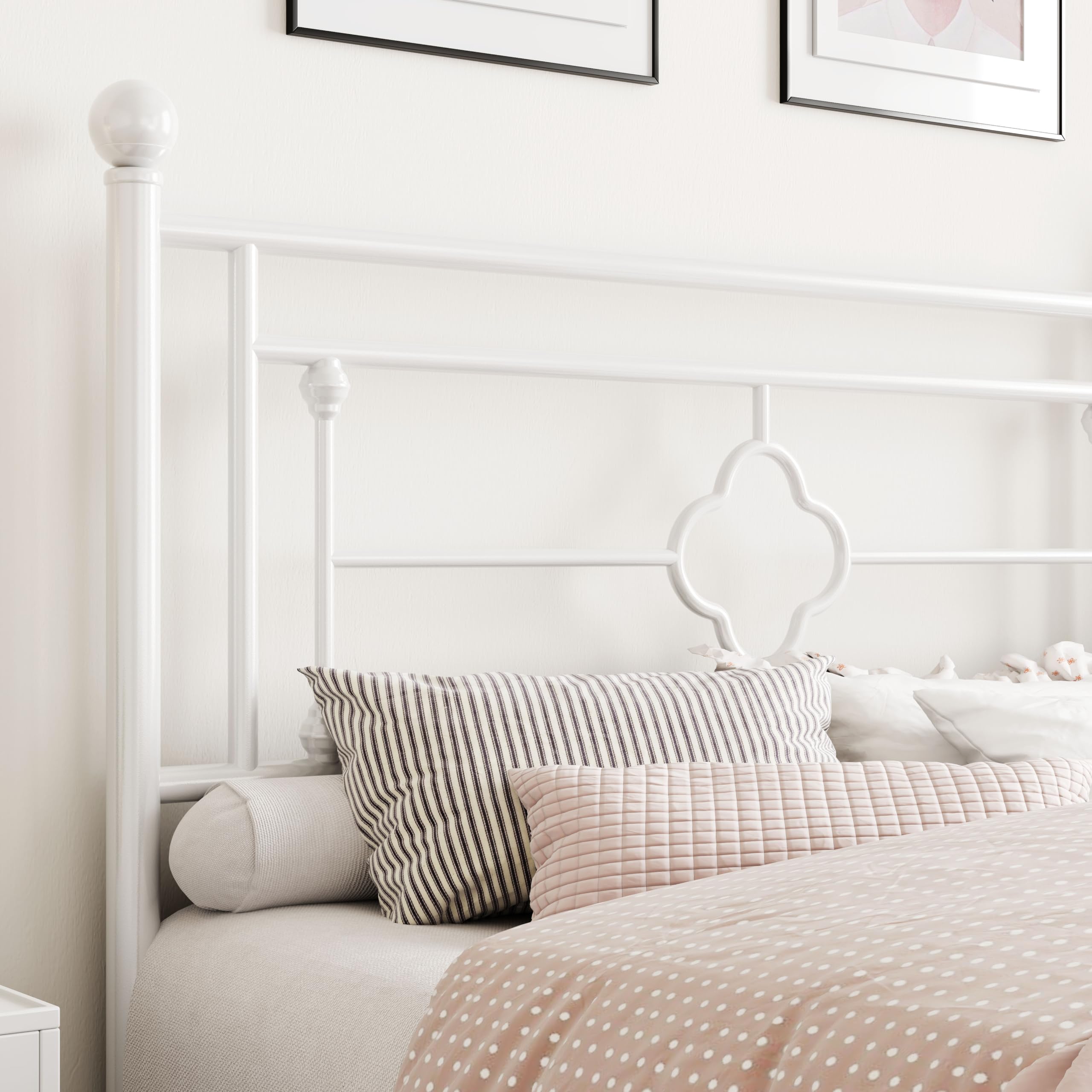 Sha Cerlin 14 Inches King Size Metal Platform Bed Frame/Vintage Iron-Art Headboard And Footboard/Mattress Foundation For Storage/No Box Spring Needed/Noise-Free/Easy Assembly/White