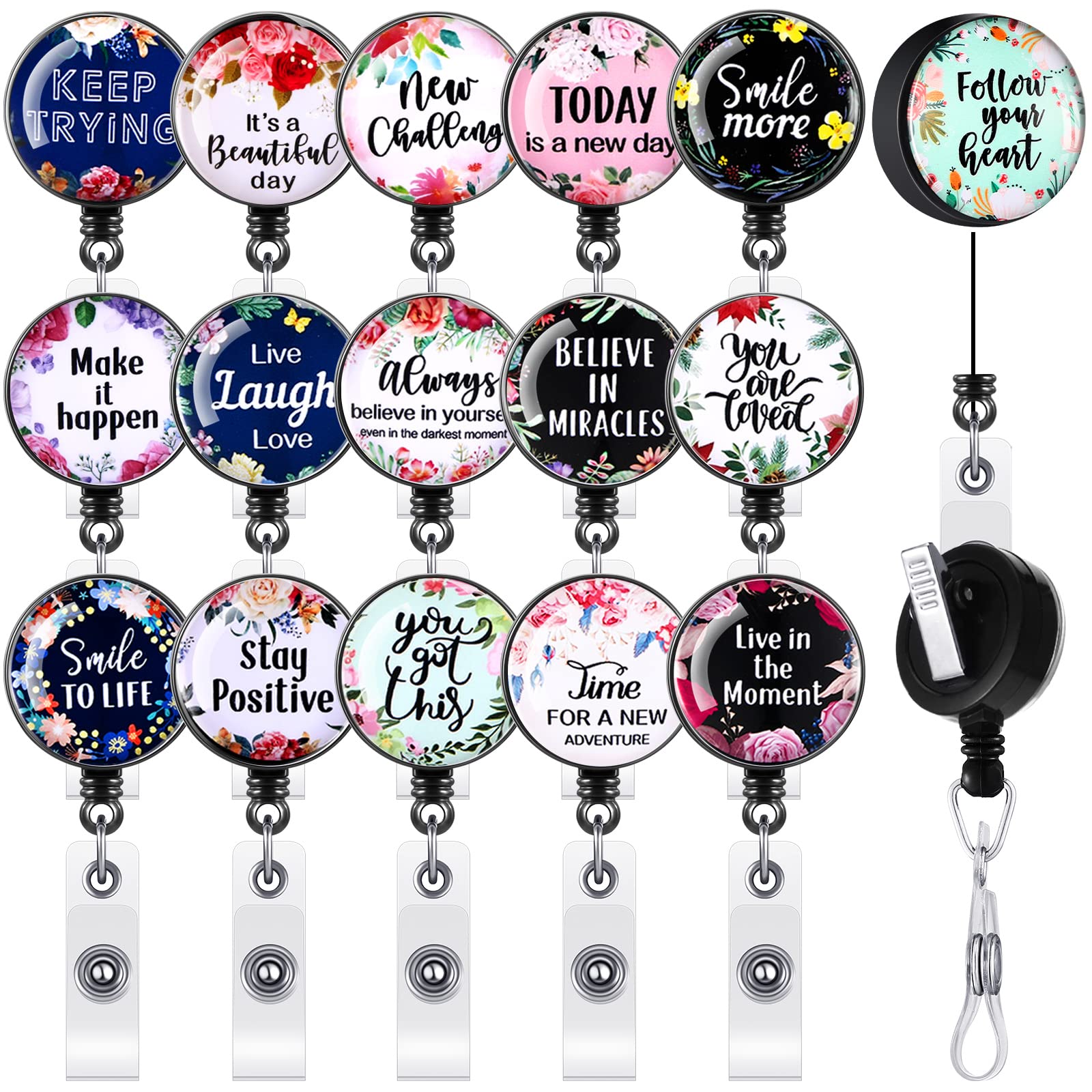 Zonon 16 Pcs Cute Badge Reels For Nurses Decorative Retractable Badge Holders With Inspirational Text For Nurse Week Gifts Bulk