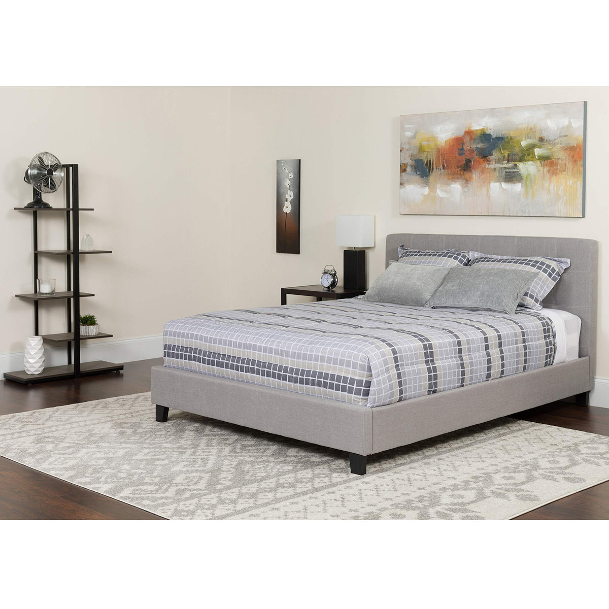 Flash Furniture Tribeca King Size Tufted Upholstered Platform Bed in Light Gray Fabric with Memory Foam Mattress