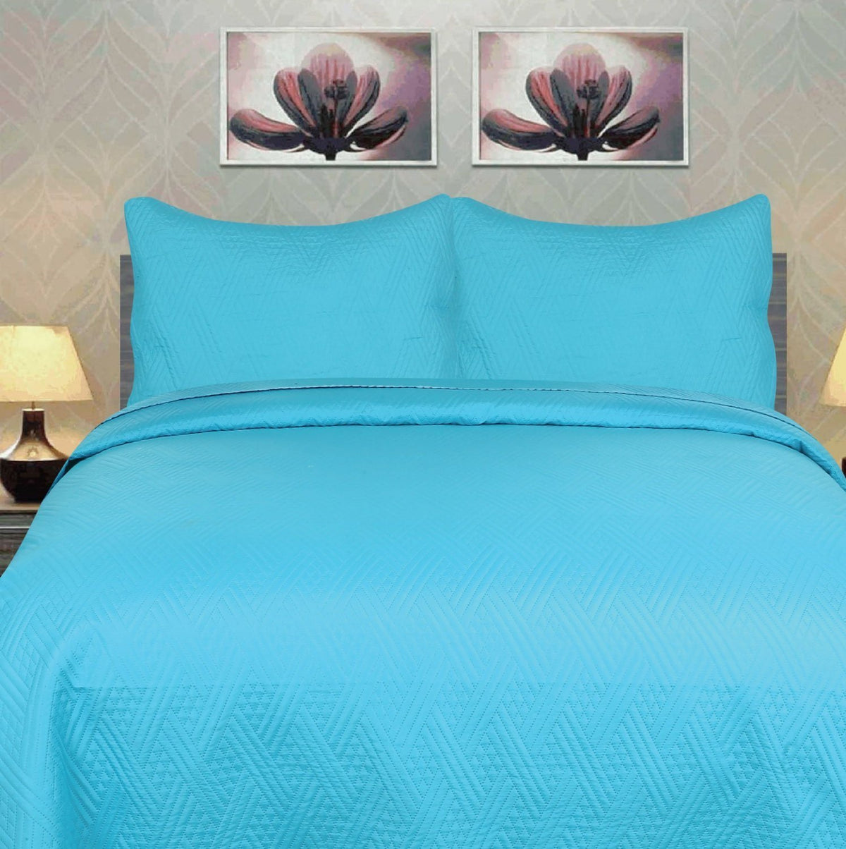 Dada Bedding Sky Blue Bedspread Set Queen Size Lightweight Quilt Plain Solid Blue Matelasse Turqouise Lagoon Quilted Coverlet Qu