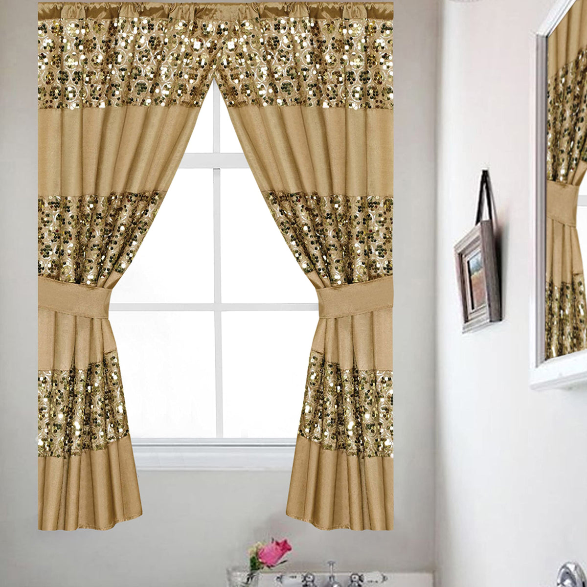 Zahari Home Sinatra Window Curtain Bathroom Window Curtain,36' X 54' Each, Set Of 2, Champagne