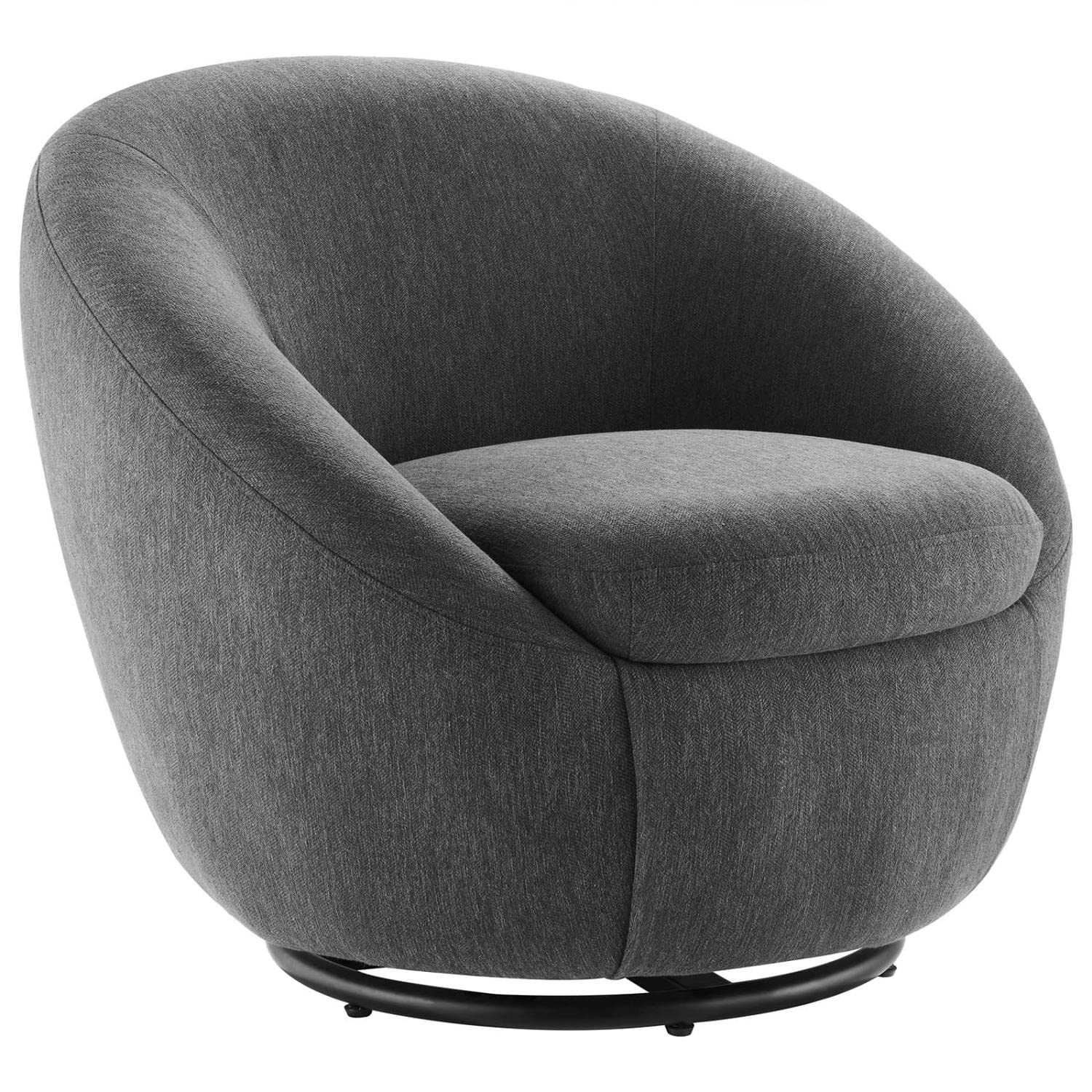 Modway Buttercup Upholstered Fabric Swivel Chair in Black/Charcoal