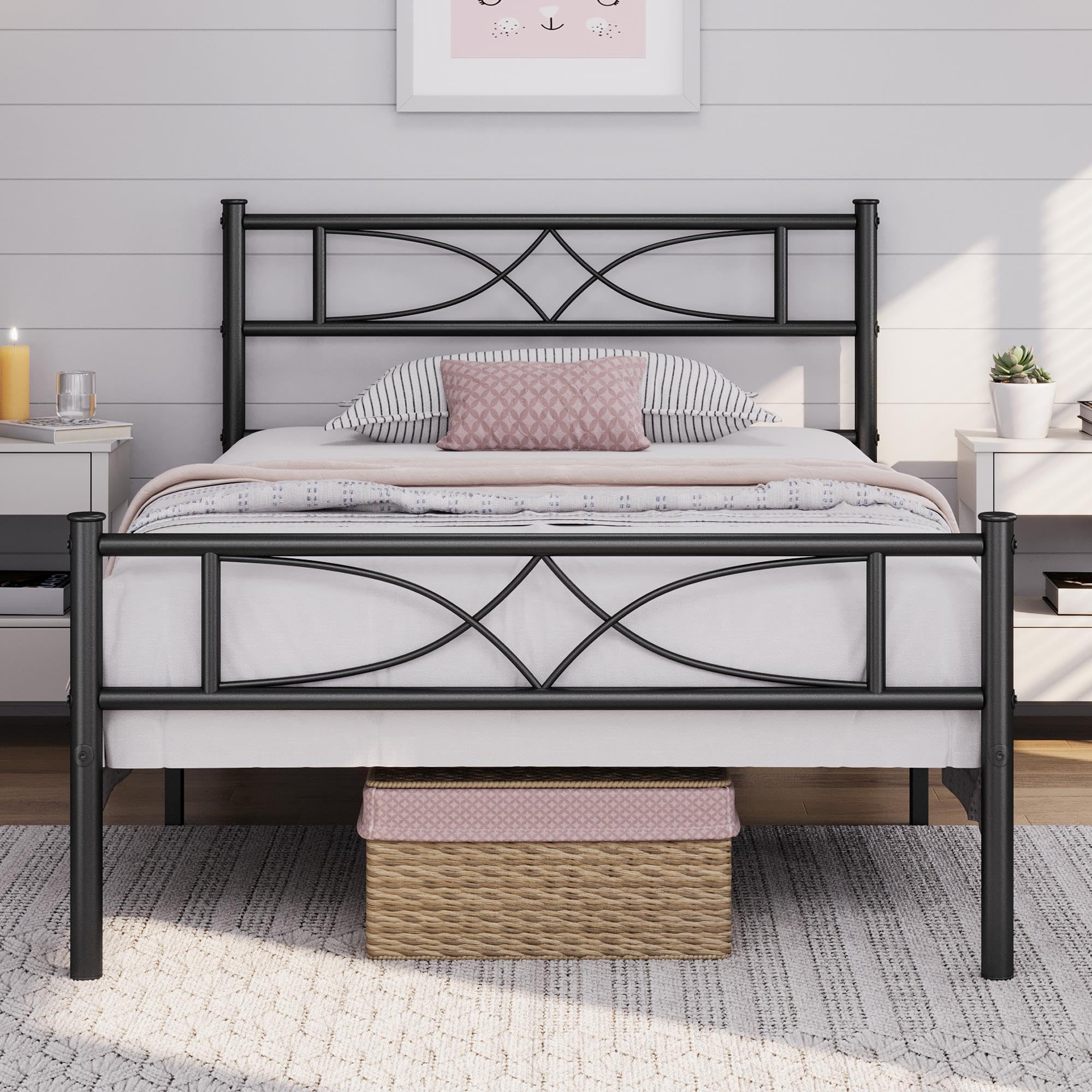 Yaheetech Twin Size Bed Frame Metal Platform Bed with Curved Design Headboard Footboard/No Box Spring Needed/Mattress Foundation