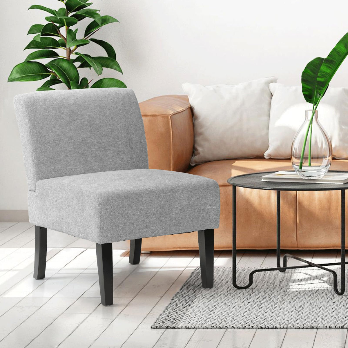 Monibloom Armless Accent Chair, Modern Upholstered Armless Chair With Wood Legs, Fabric Slipper Side Chair For Living Room, Bedr