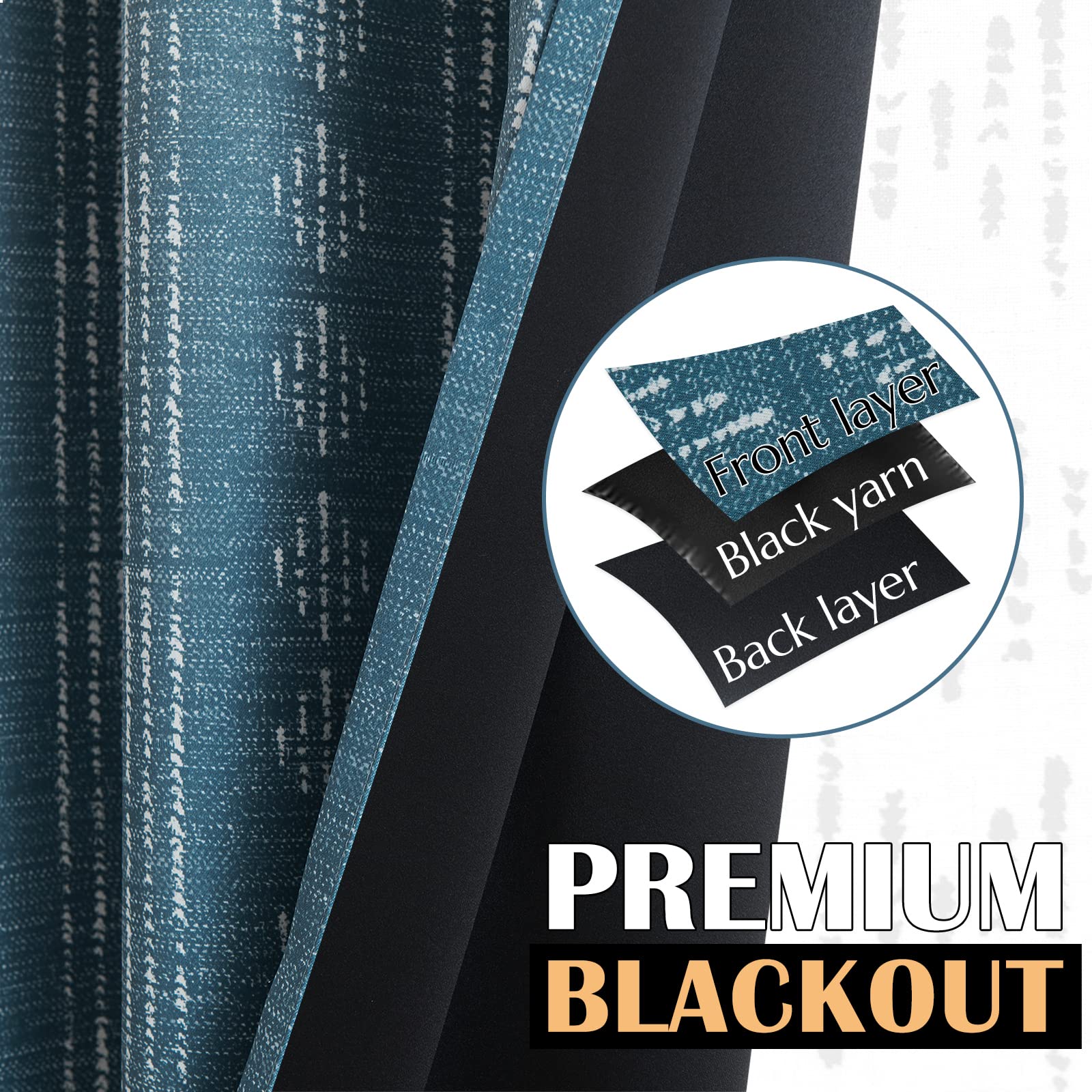 Jinchan 100% Blackout Boho Curtains 54 Inch Length For Bedroom White On Blue Geometric Printed Grommet Top Room Darkening Thermal Insulated Window Drapes 2 Panels