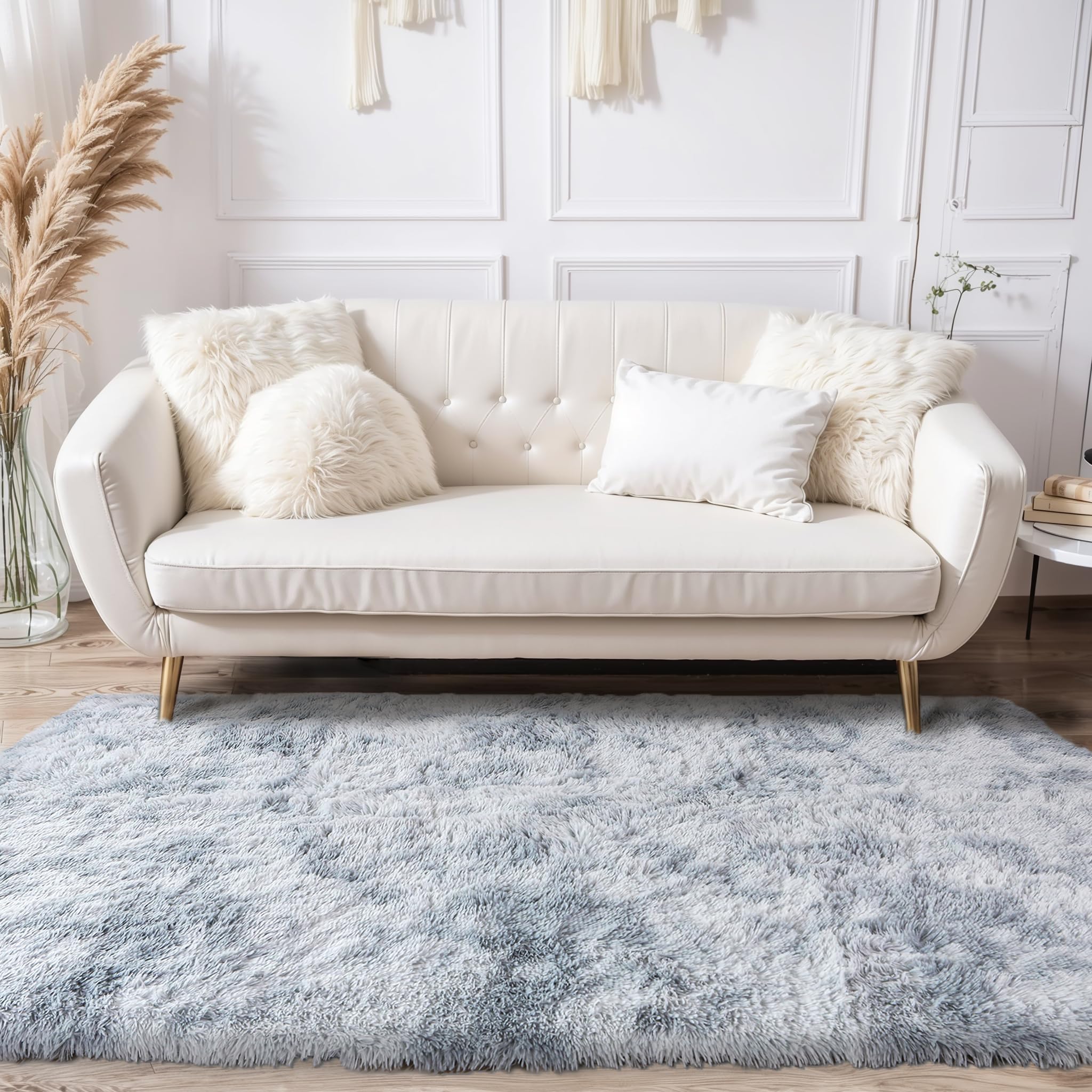 KCHOWUA Light Grey Rug for Bedroom 3x5 Fluffy Area Rugs for Living Room Thick Machine Washable Plush Carpet for Kids Baby Room N