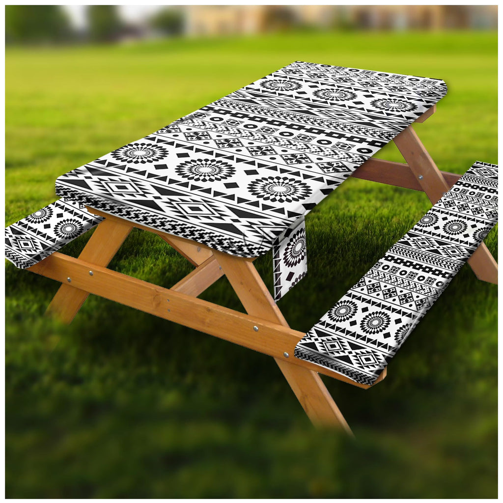 Picnic Table Cover With Bench Covers Vinyl Elastic Edges Fitted Rectangle Tables Seat Waterproof 3-Piece96X30In Set Outdoor Rect