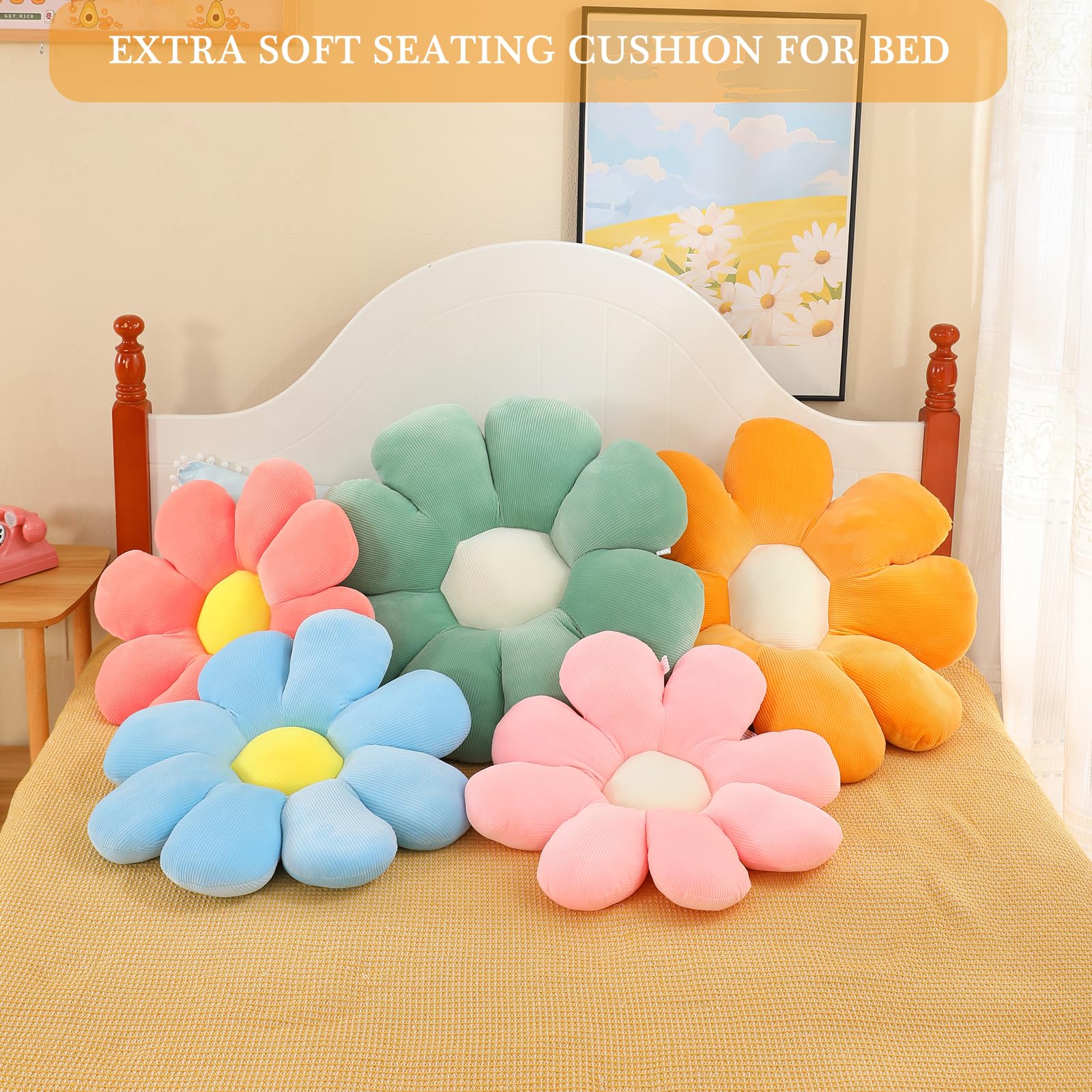 Menoeceus Flower Pillow, Daisy Pillow Flower Shaped Pillow Floor Pillow Flower Plush Pillow Cute Decorative Pillows Floor Cushio