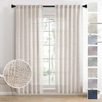 MEETBILY 86 Inch Curtains Semi Sheer Linen Drapes for Living Room 2 Panels Light Filtering Back Tab Farmhouse Traditional Boho A