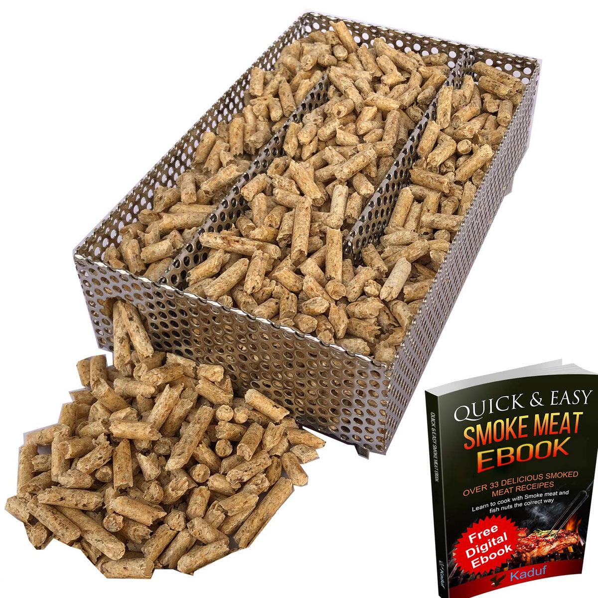 Kaduf Pellet Smoker Tray 5' X 8' - 12 Hours Of Billowing Smoke, Perfect For Hot And Cold Smoking Meat, Fish, Cheese With Wood