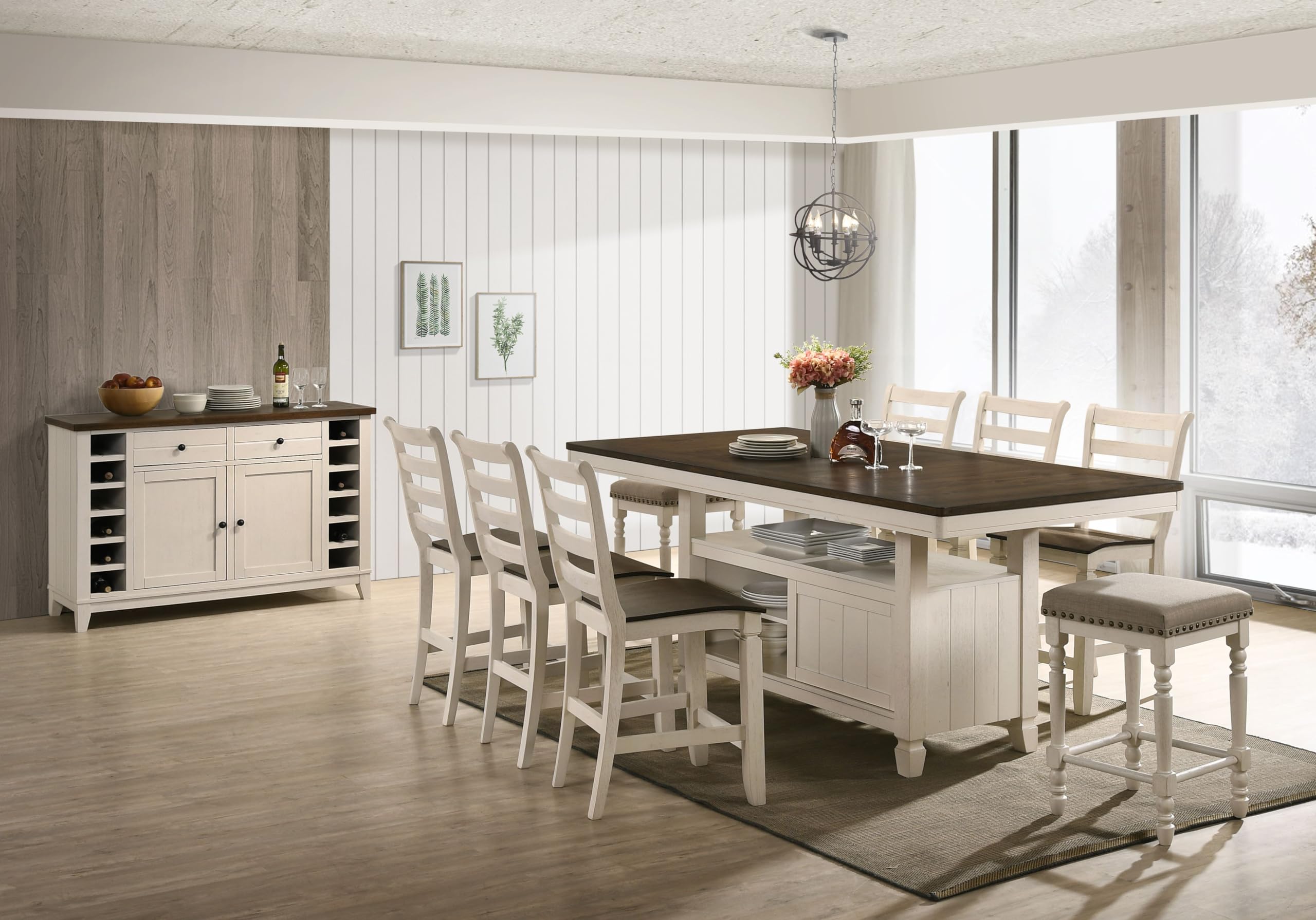 Acme Tasnim Wooden Counter Height Chair in Tan and Antique White