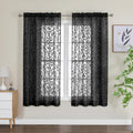 Owenie Furman Sheer Curtains 63 Inch Length For Bedroom Living Room 2 Panels Set, Jacquard Clip Textured Semi Sheer Black Curtai