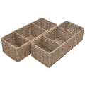 StorageWorks Wicker Toilet Basket Tank Topper, Toilet Paper Basket for Back of Toilet Tank Top, 3-Section Seagrass Storage Baske
