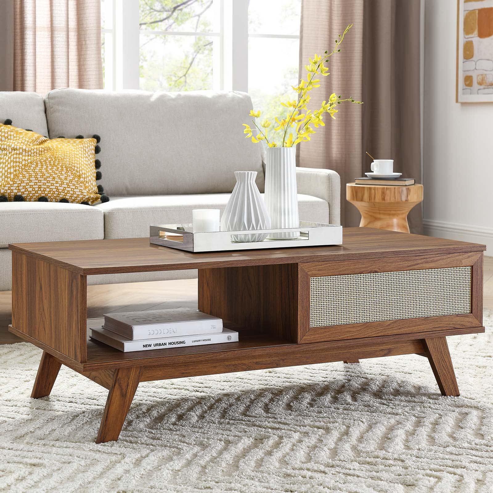 Modway Soma Modern Rattan, 43&Quot; Coffee Table, Walnut