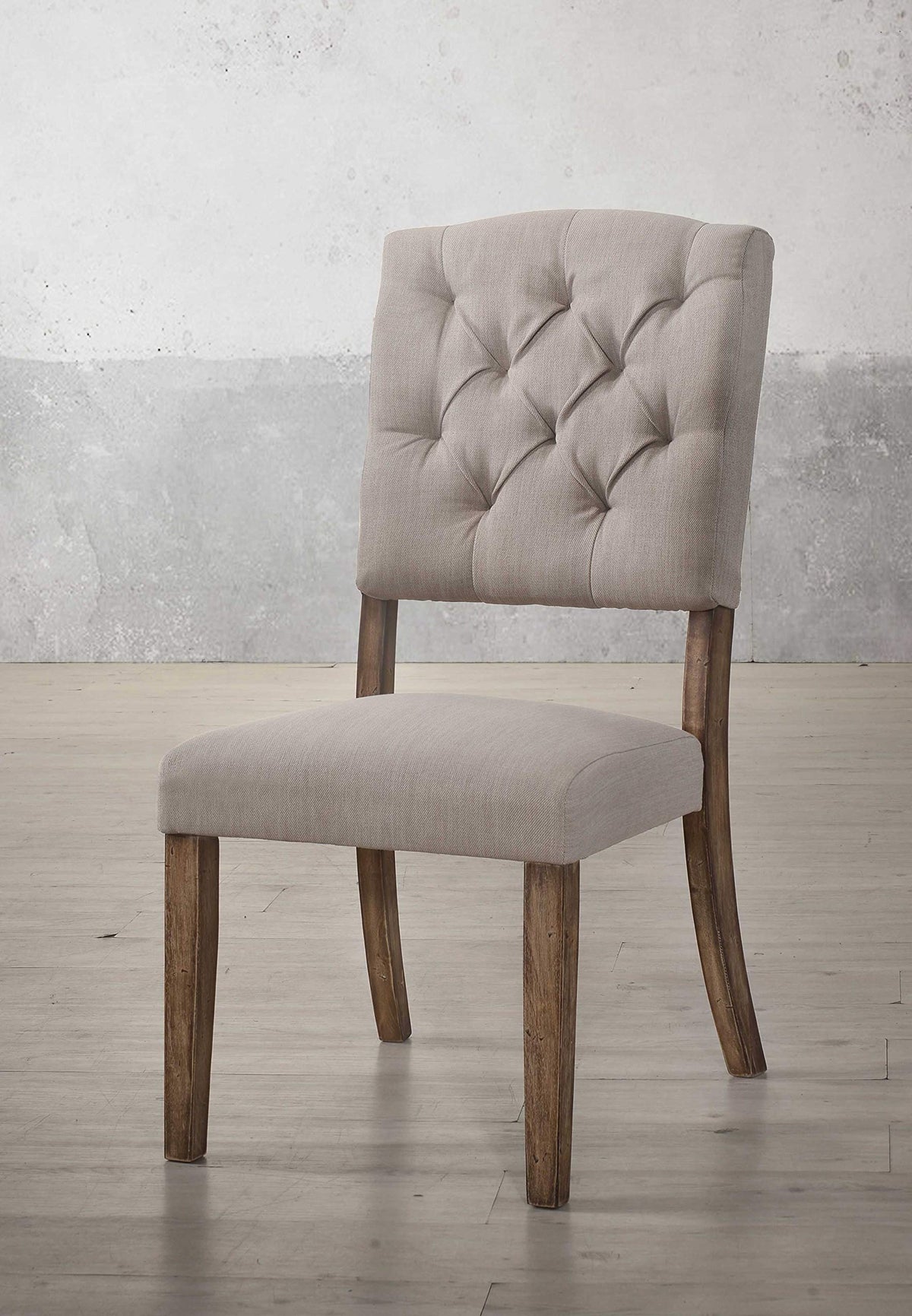 HomeRoots Linen, Rubber Wood, MDF, 19&quot; X 23&quot; X 43&quot; 2pc Cream Linen and Weathered Oak Side Chair