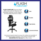 Flash Furniture Lo Ergonomic Mesh Office Chair With 2-To-1 Synchro-Tilt, Adjustable Headrest, Lumbar Support, And Adjustable Pivot Arms In Black